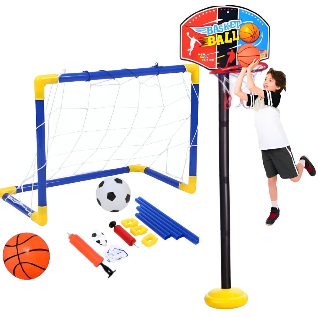 Brinquedo Kit Basquete Infantil Com Mini Trave Golzinho+ Bola de Futebol Bola De Basquete