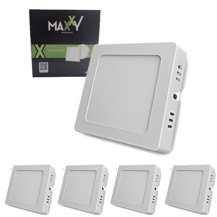 Kit 5 Painéis Plafon Sobrepor Led Quadrado 6w Frio 6500k alumínio iluminação residencial comercial