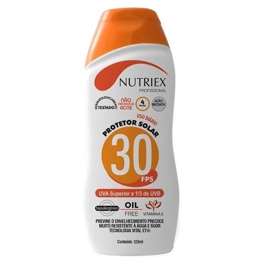 Protetor Solar Nutriex FPS 30 120ml | Resistente à Água e Suor | Oil Free com Vitamina E | Proteção UVA/UVB