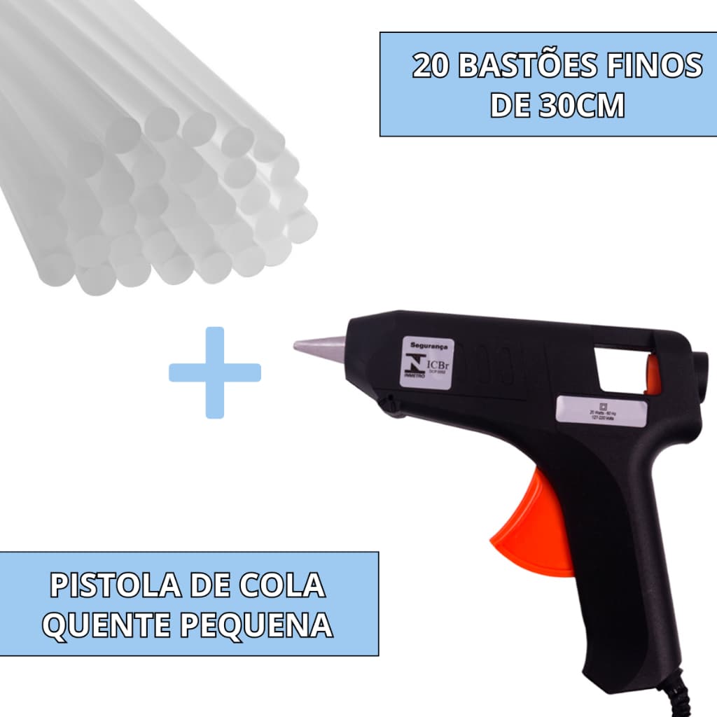 Pistola de Cola Quente Bivolt (110v e 220v) 10W com 20 Bastões Finos