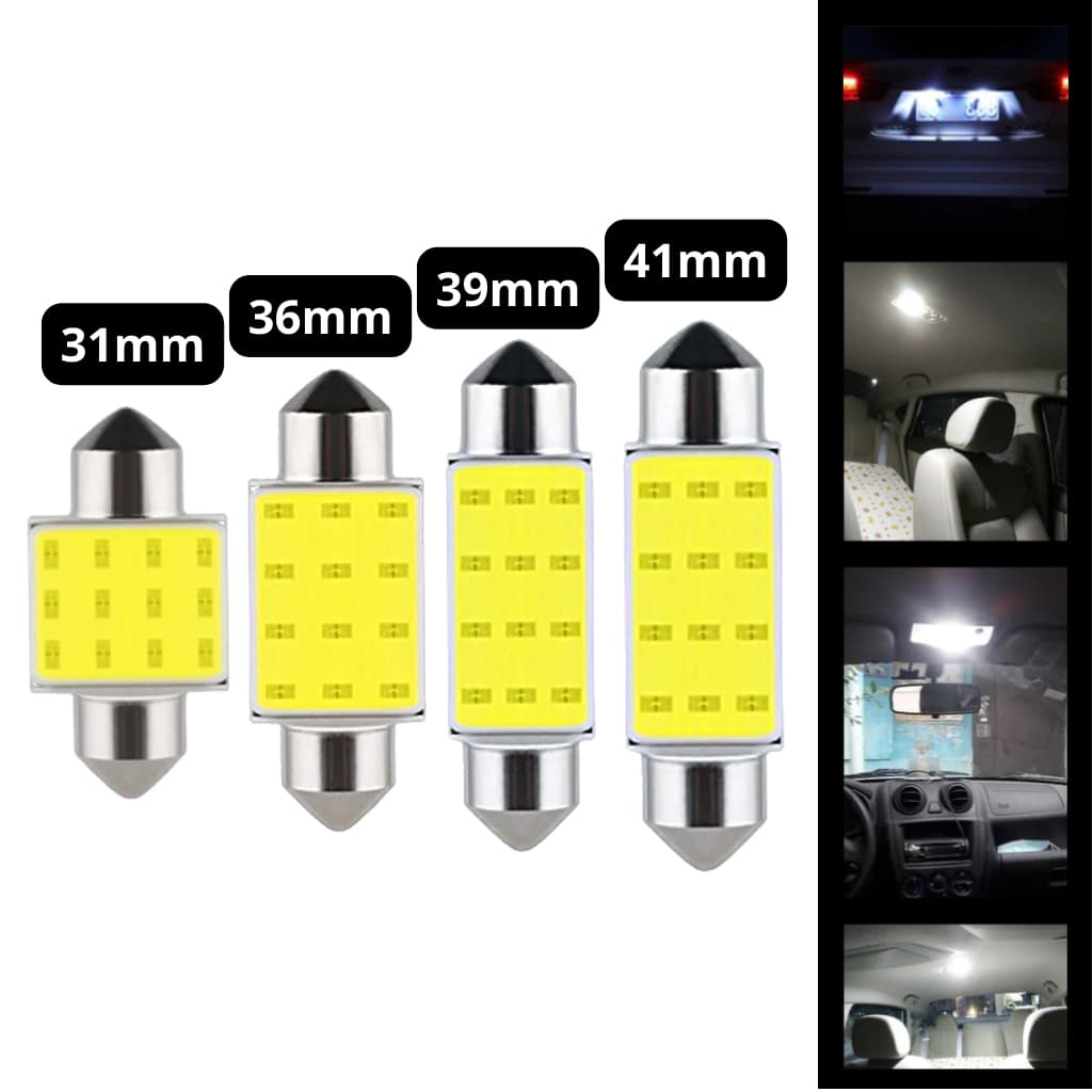 Lâmpada led Torpedo  Siliconada 31mm 36mm 39mm 41mm 12 Leds 12v Lâmpada Led Branca Brilhante cob guirlanda luz domo interno mapa  leitura da placa porta mala licença automotivas Festoon fria teto  painel carro caminhão porta luva forte plaquinha
