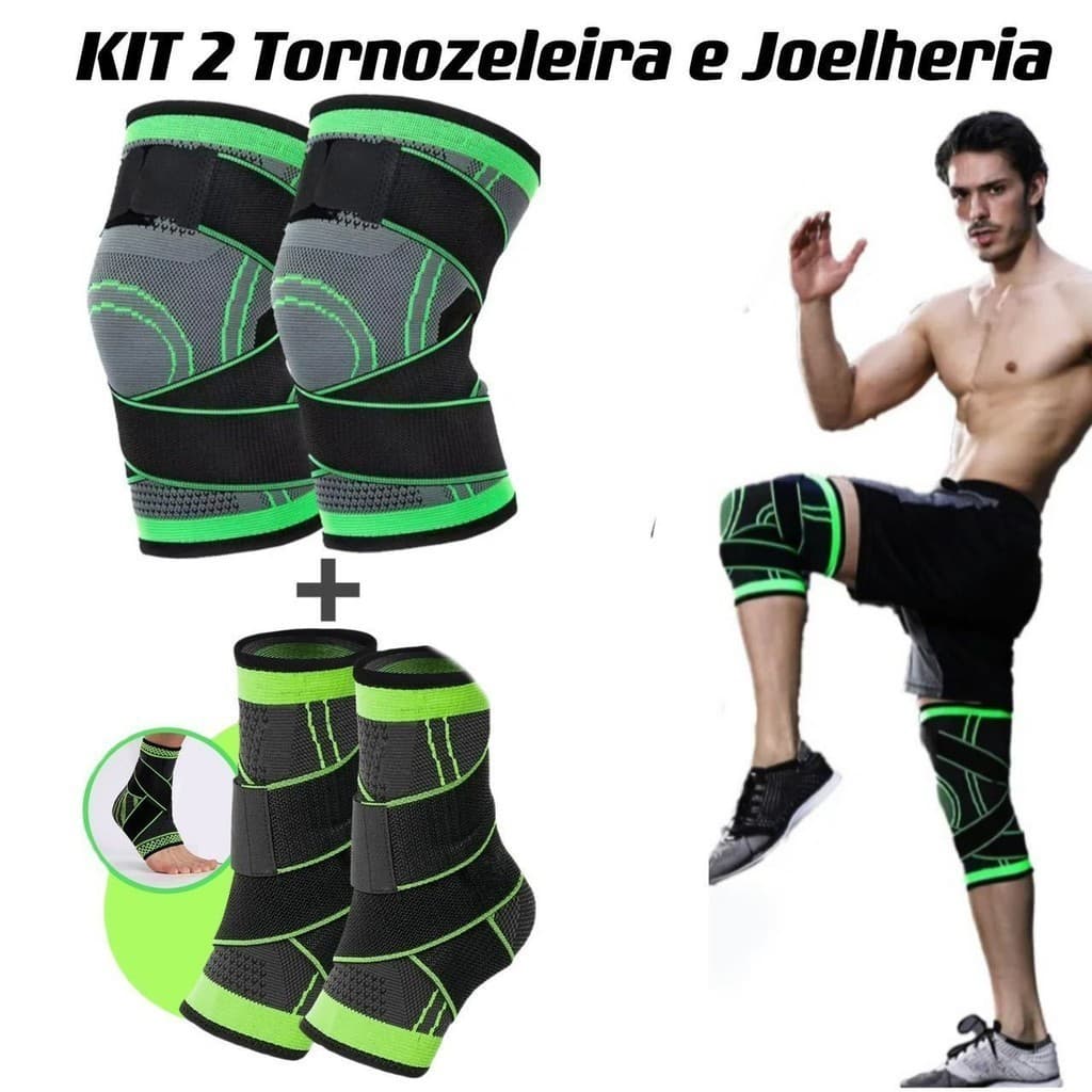 Kit 2 Tornozeleira e 2 Joelheira Ortopedica Compressão Estabilizadora Elastica Esportes