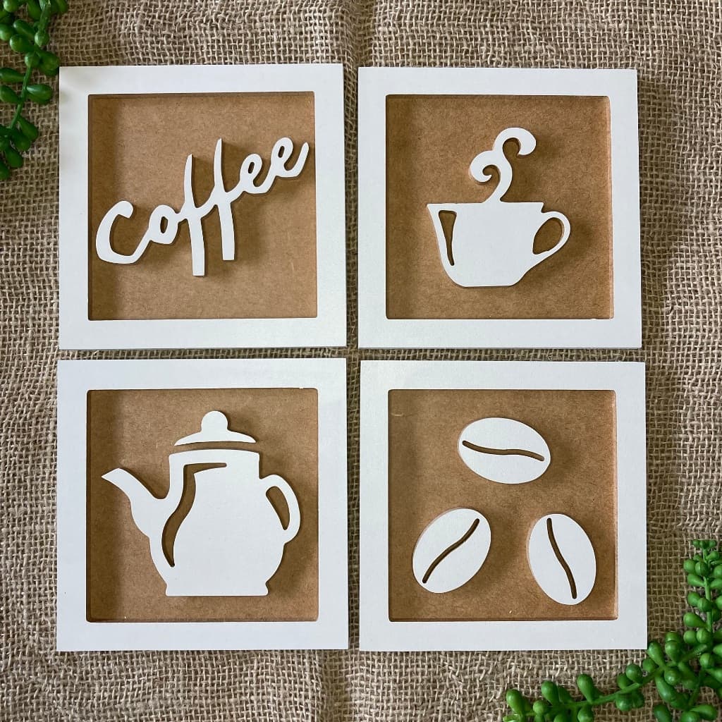 4 Quadros Cantinho do Café em 3D em Relevo