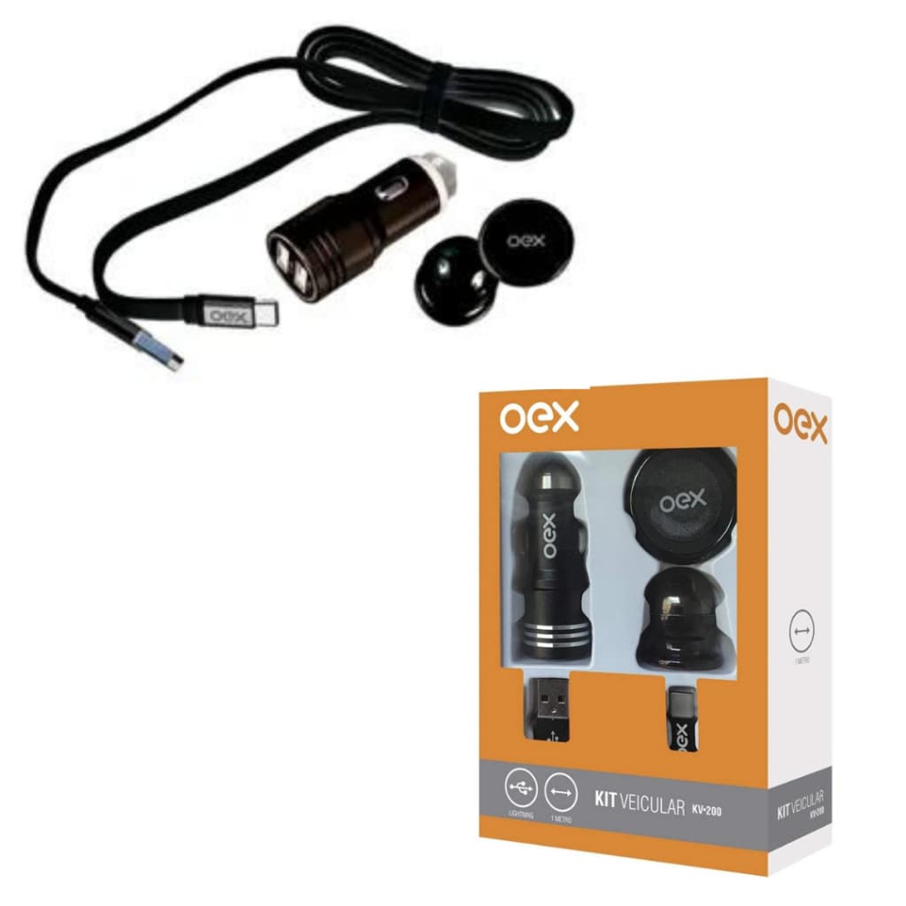 Carregador Veicular Cabo Tipo C de 1 Metro 3.1A Preto - KV200 OEX