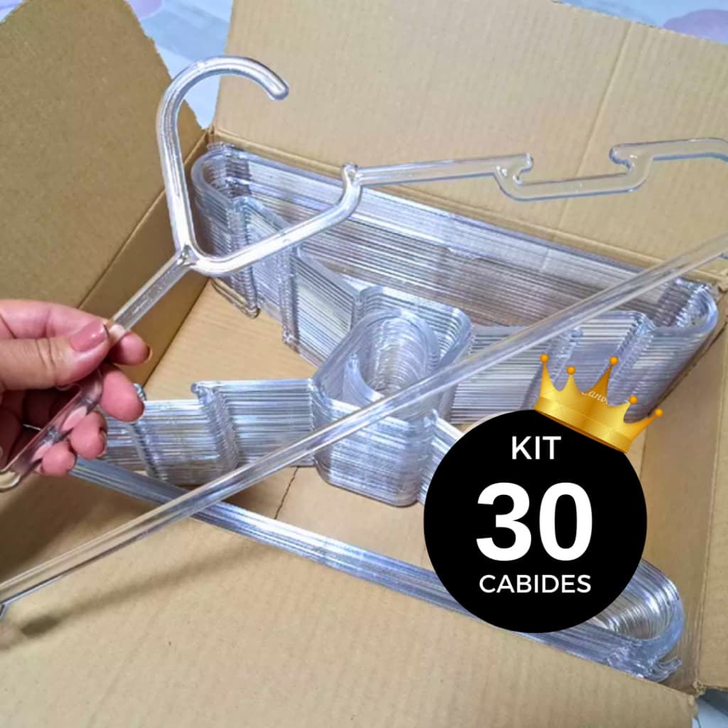 Kit 30 cabide transparente adulto resistente CABIDE TRANSPARENTE CRISTAL 30 unidades cabide acrilico reforçado