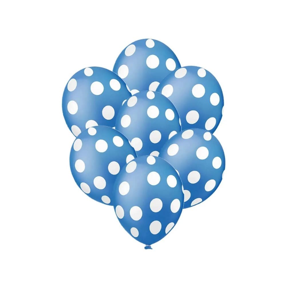 Balão Bexiga Branco Galinha Pintadinha Confete Poá Bolinhas Azul e Branco 25 BALOES TAMANHO 11pol