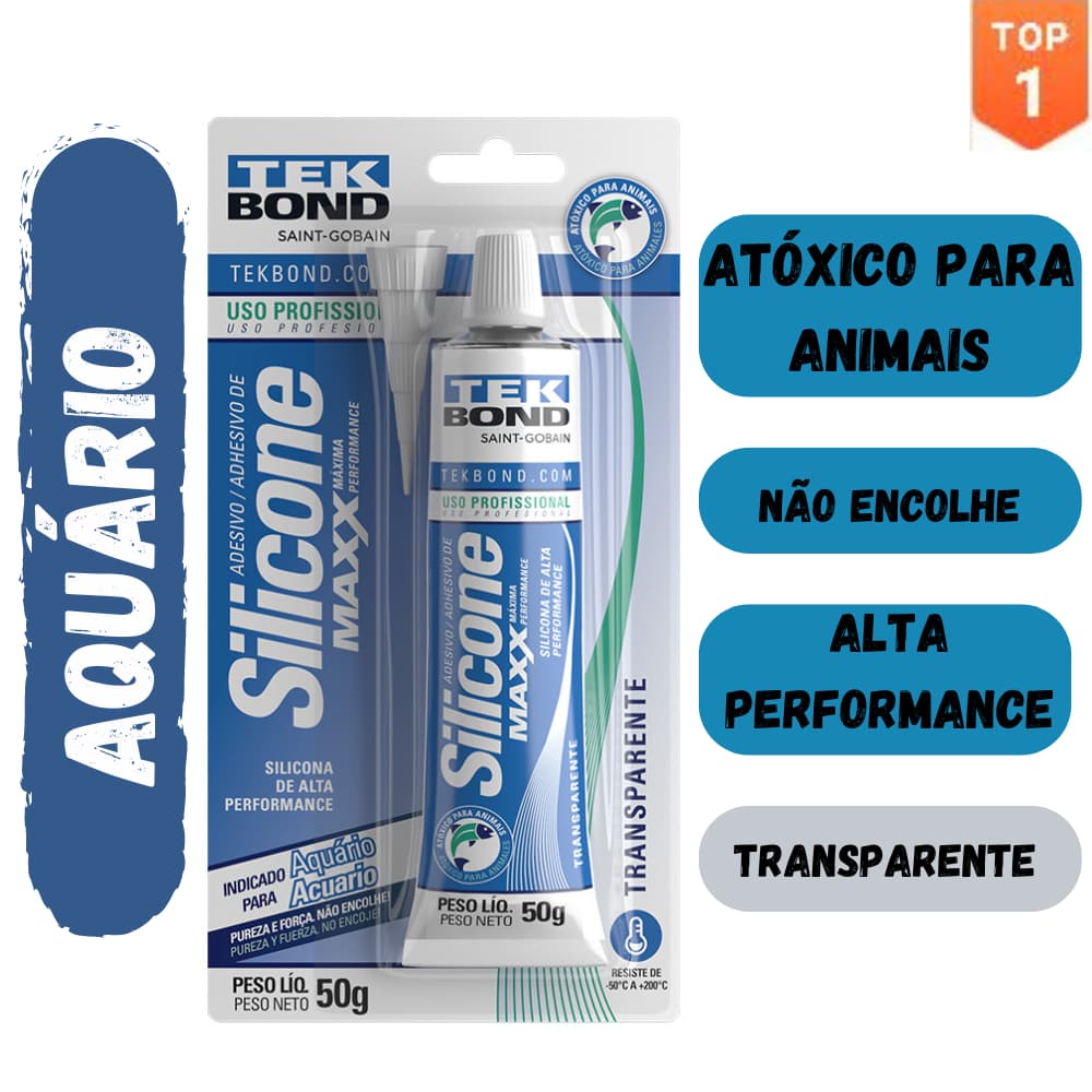 Cola Silicone Aquário Maxx Incolor 50g TekBond Vitrine e Estufa Atóxico