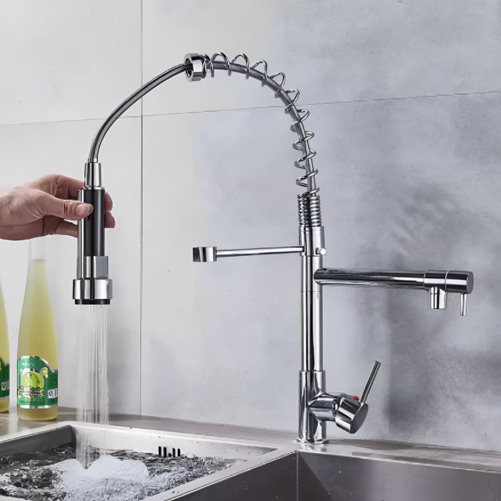 Torneira Cozinha Gourmet Monocomando Spray Extensor Prata Torneira cozinha superior Tubo de água flexível 360°