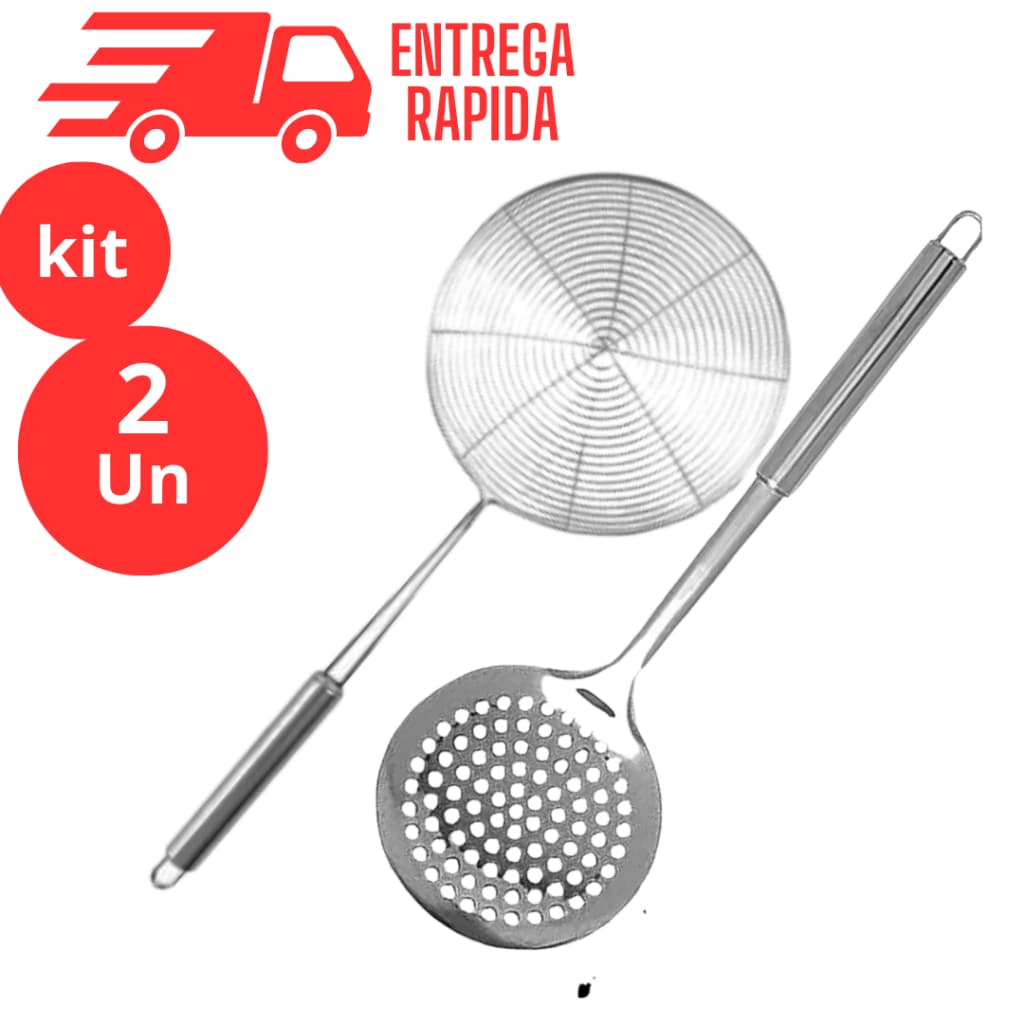 Kit Utensílios de Cozinha 2 Peças 100% Aço Inox Escumadeira Escumadeira profissional para fritura