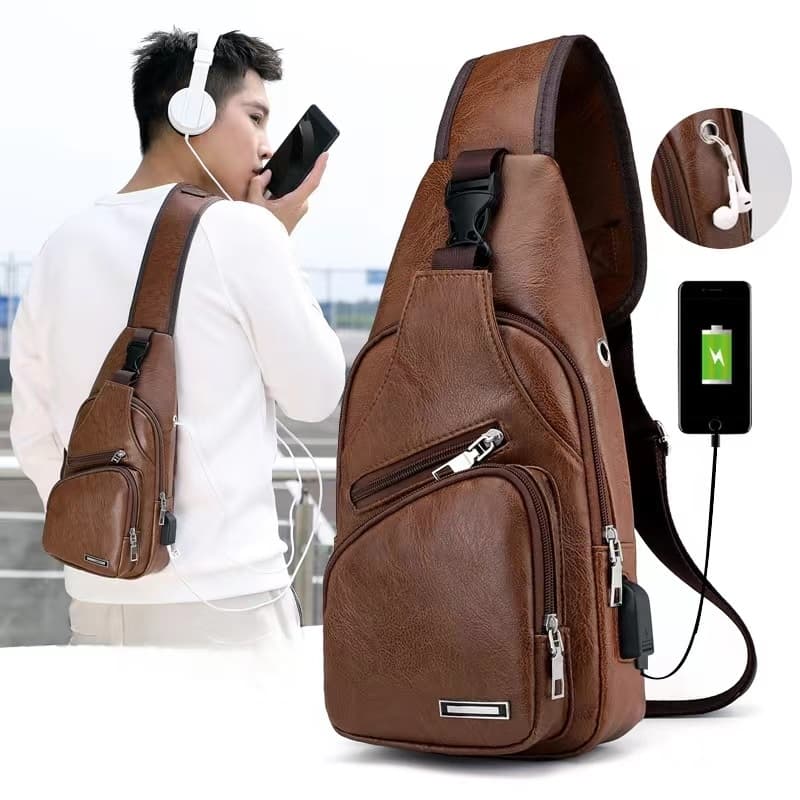 Pochete Couro PU Masculina Feminina Casual Bolsa De Peito