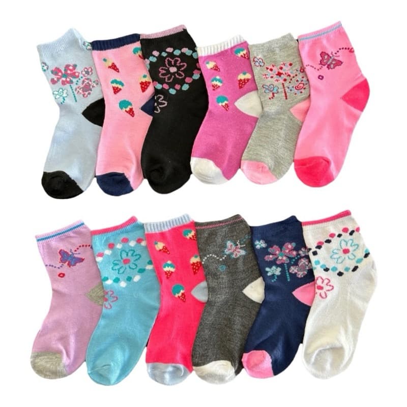 Kit 12 Pares Meias Infantil feminina 2-10 anos Colorida