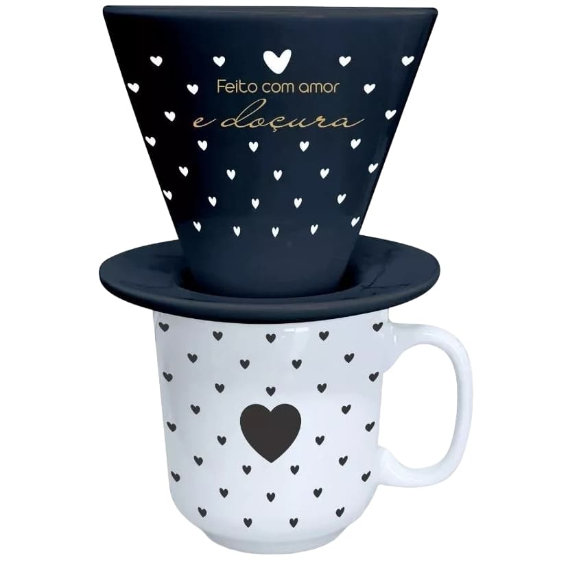 Caneca Xícara Com Coador Em Porcelana Para Café Louça Cozinha