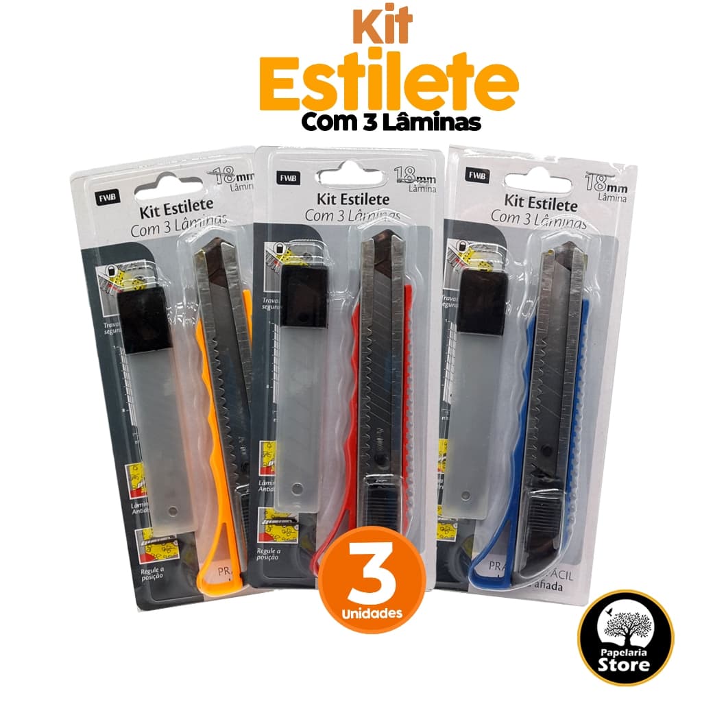 Estilete Profissional Com Lâmina 18mm Com Trava + 3 lâminas de brinde