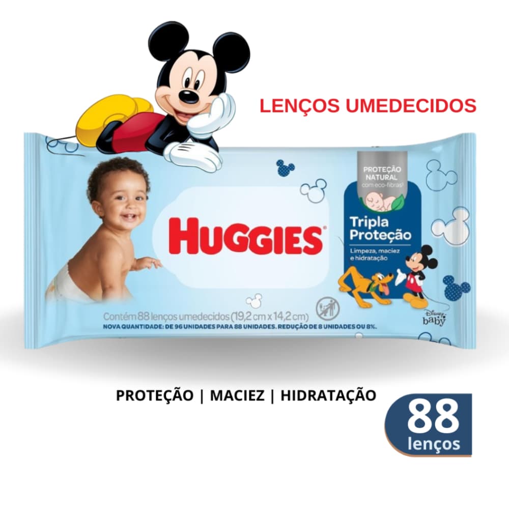 Toalhas Lenço Umedecido Huggies Tripla Proteção - 88 Unidades