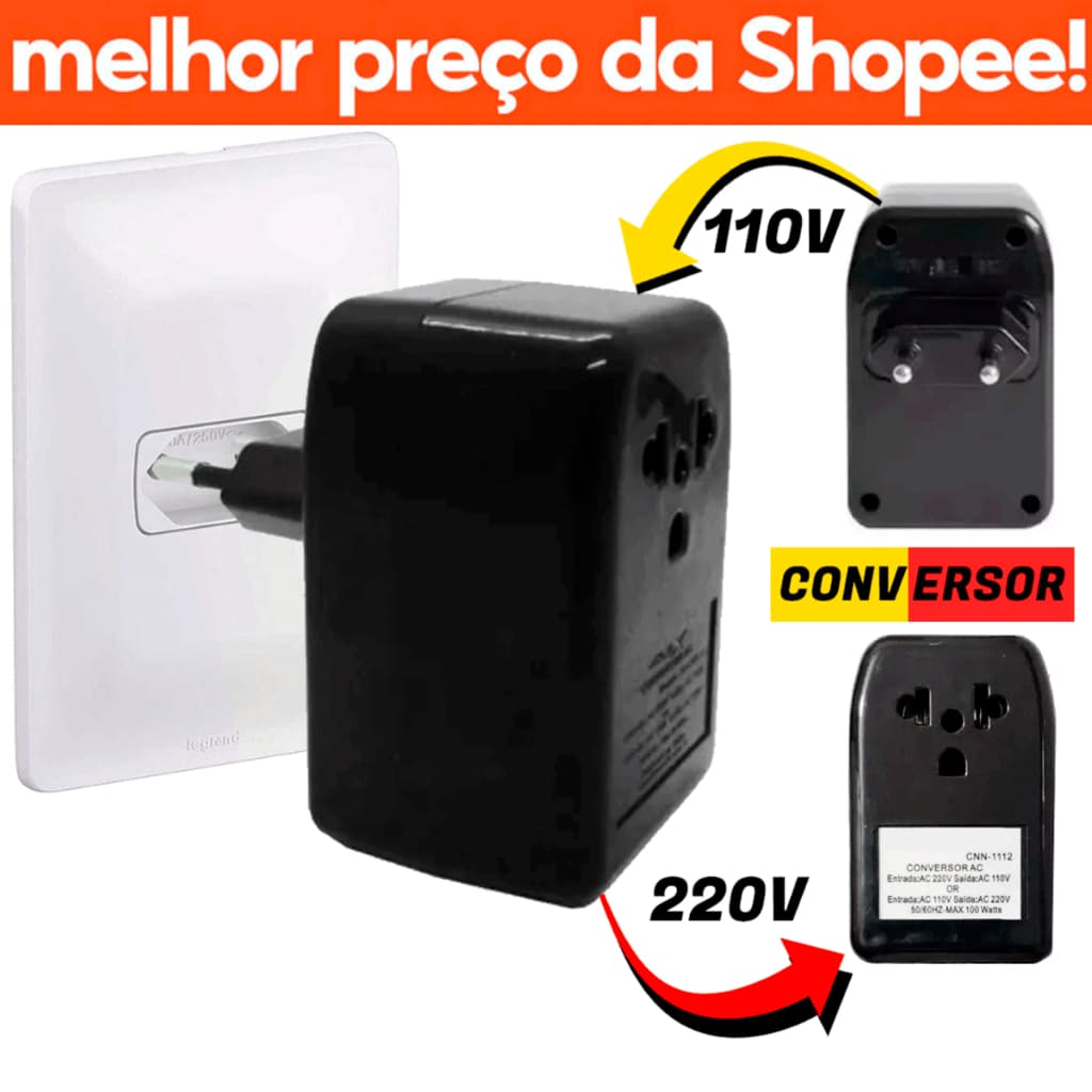 Conversor Transformador De Energia Voltagem Bivolt 110Volts Para 220Volts Potencia 100 Wlts