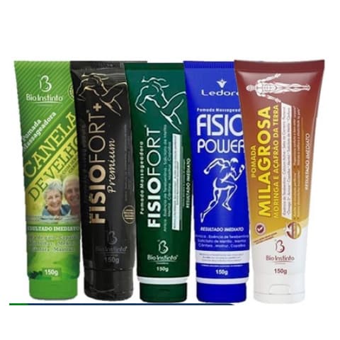 Kit 5  Pomadas Fisiofort + Premium + Milagrosa + Canela de Velho + Fisio Power - Bio Instinto