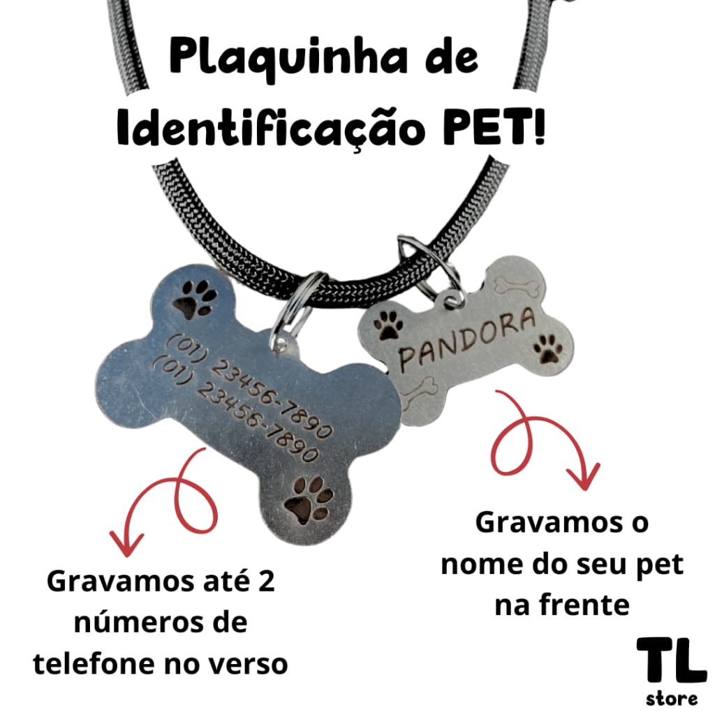 Plaquinha de Identificação Pet Pingente Personalizado Cachorro Gato Com telefone Tutor