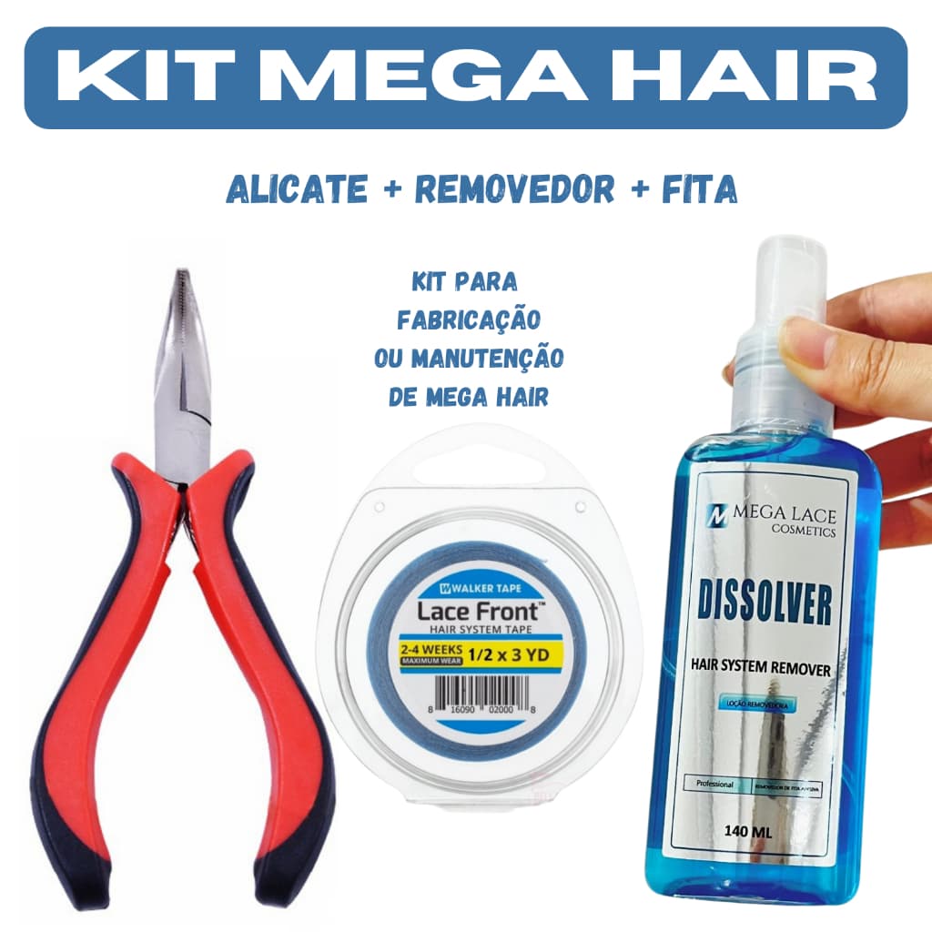 Kit para Manutenção de Mega Hair Mega Lace (Alicate + Removedor + Fita)