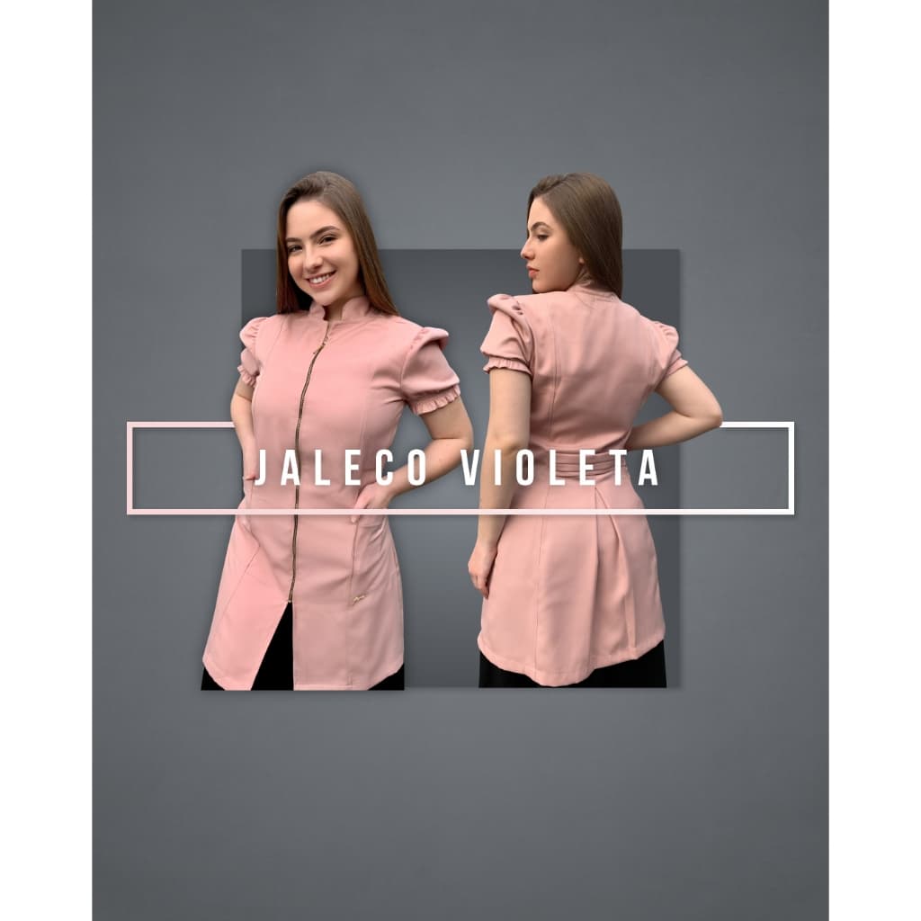Jaleco modelo Violeta Zelly com Gola Padre e tecido Gabardine
