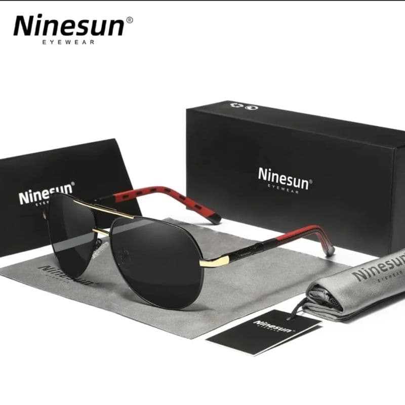 Ninesun-Vintage alumínio polarizado óculos de sol para homens e mulheres, óculos clássicos, lente de revestimento,