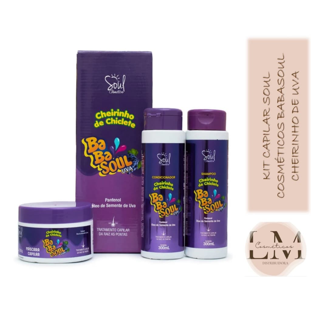 Kit Capilar 03 produtos  Uva (Shampoo 300ml+ Condicionador 300ml+ Máscara 250ml) Soul Cosméticos