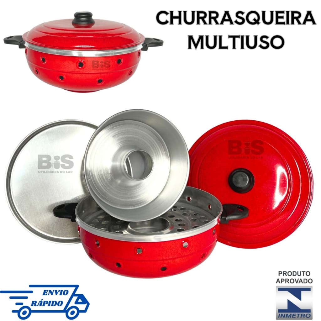 Churrasqueira Multiuso Vigorosa Vermelha Para Fogão Faz Bolo Pão Pizza Grelhados Churrasco