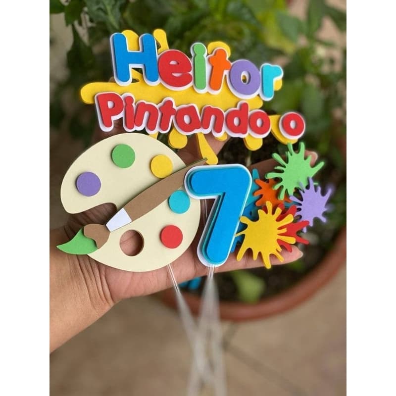 Topo Topper de Bolo Pintando o 7 em Camadas - Personalizado