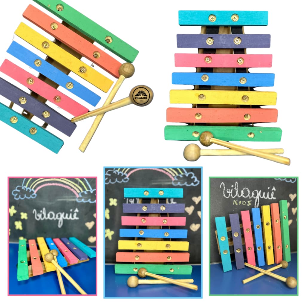 Brinquedo Pedagógico Xilofone Lira Musical Colorido Tradicional Madeira MDF