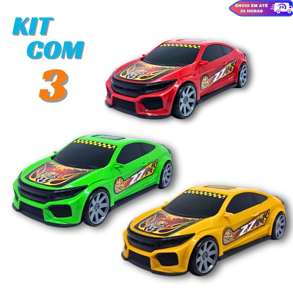 Kit 3 Carrinhos Corrida Esportivos Brinquedo infantil Super Realista