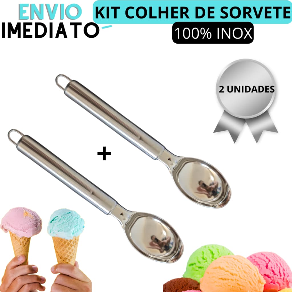 KIT 2 Colher Para Sorvete Pegador De Sorvete e Açaí Aço Inox Sorveterias Restaurantes Lanchonetes
