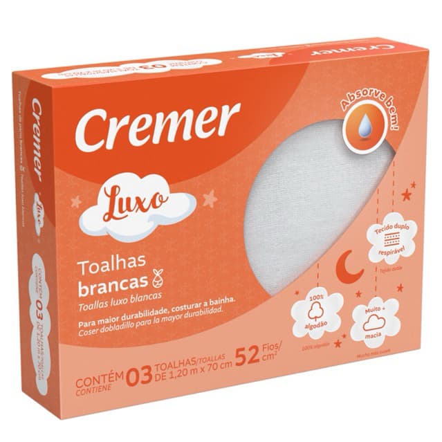 Toalha Fralda Luxo Cremer Estampada ou Branca 1,20cm x 70cm Macia 100% Algodão