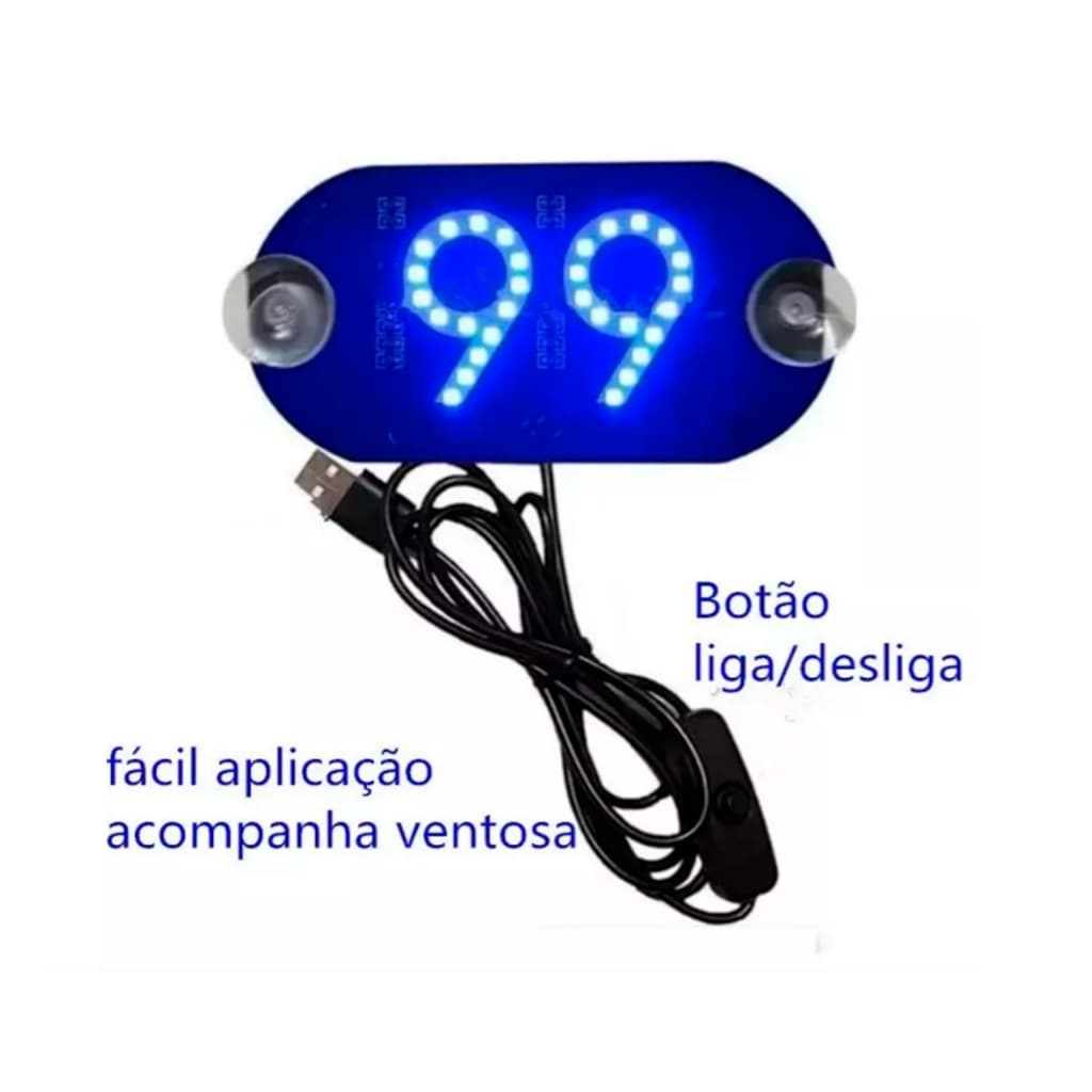 Placa Led Motorista Aplicativo 99 Painel Letreiro Luminoso Vidro Para-brisa LED USB Carro
