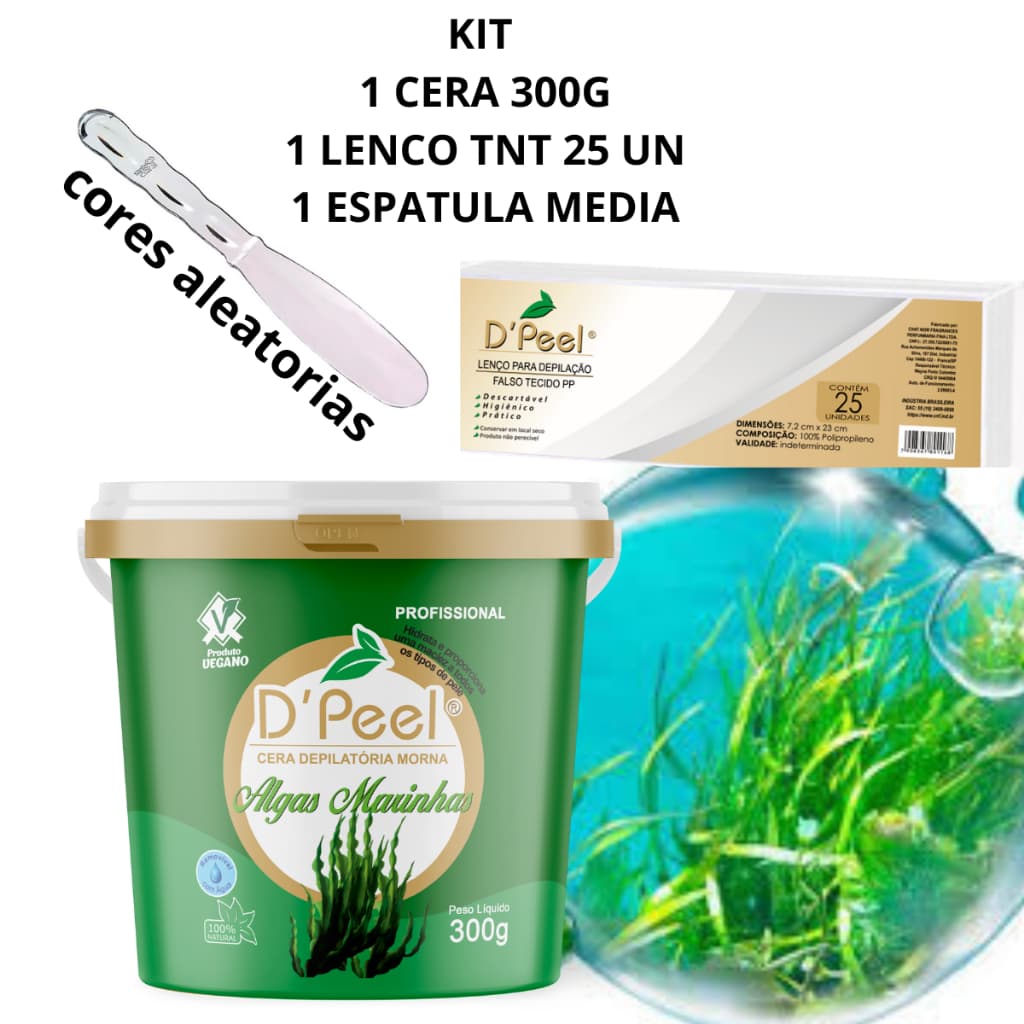 Kit Depilação Cera DPEEL 300g+1 PCT Lenco TNT 25 Un+1 Espatula AcrilicaSANTACLARA (cores aleatorias)