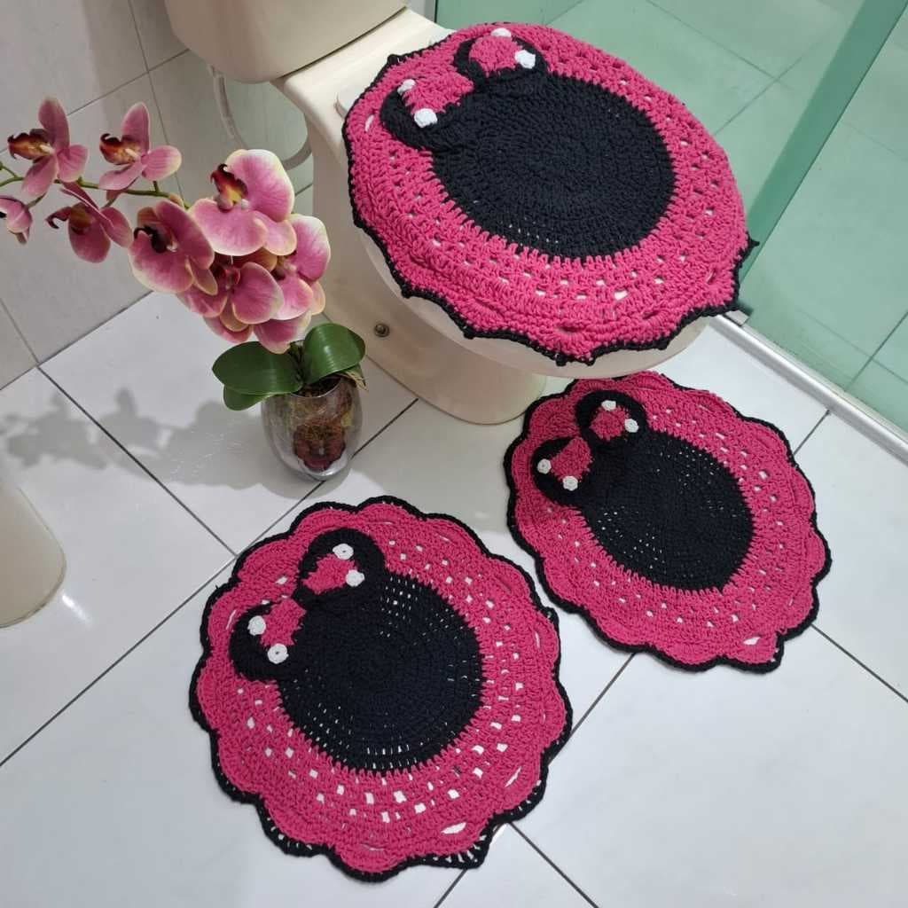 Jogo De Tapete Minnie Crochê Banheiro 3 Peças Promoção