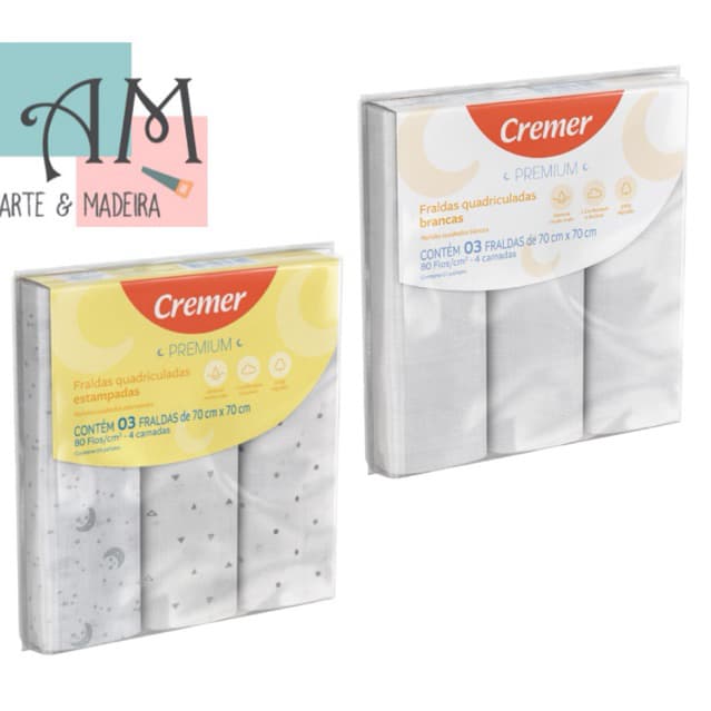 Fralda Premium 80 fios Cremer Branca ou Estampada