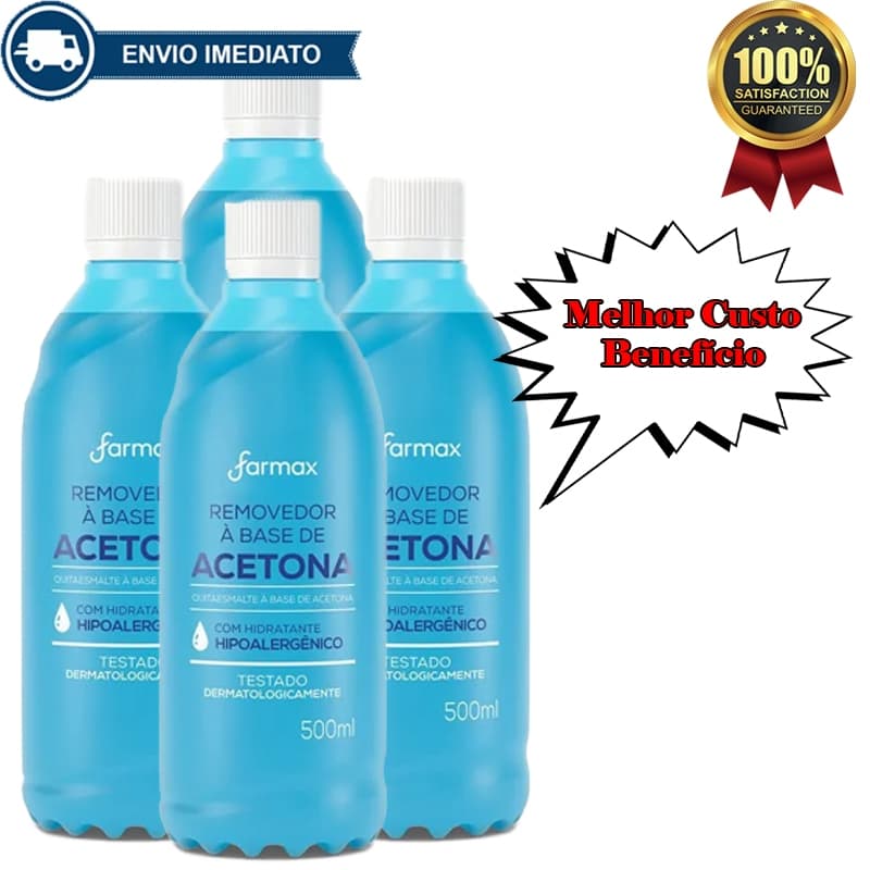 Removedor de Esmalte com Acetona Farmax 500ml, 200ml,100ml, Algodão de 250g