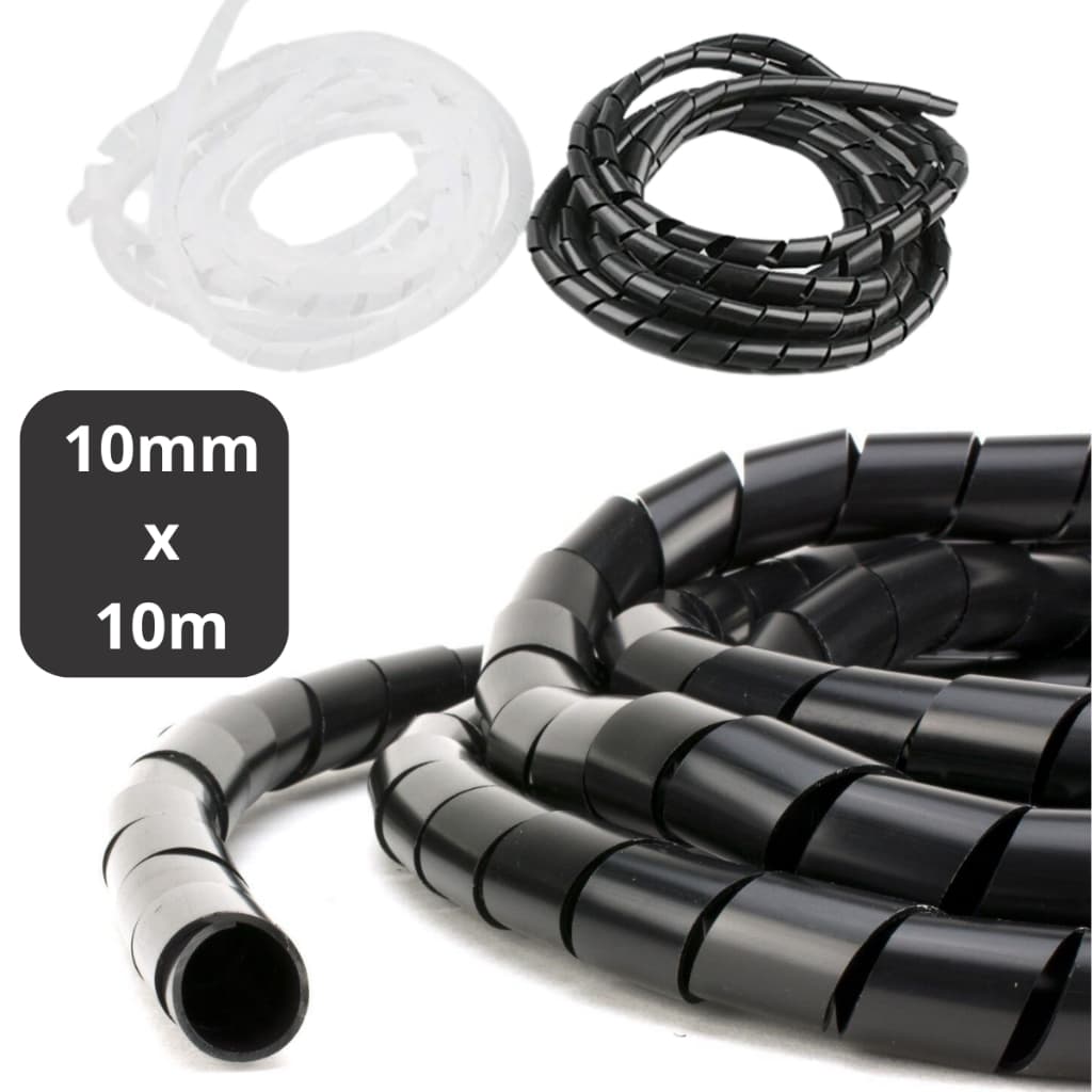 Organizador de Cabos Fios Espiral 10mm x 10m Preto Branco Informática Flexível