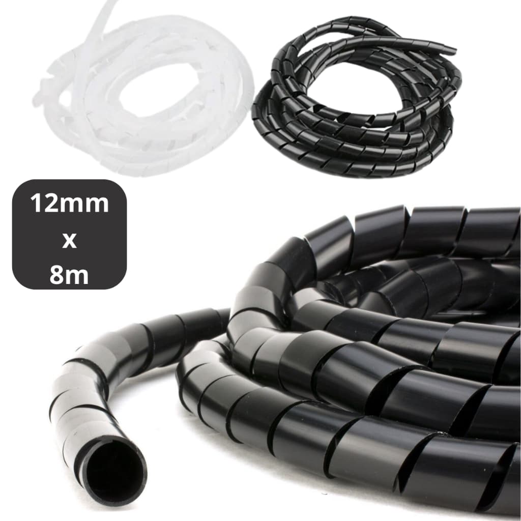 Organizador de Cabos Fios Espiral 12mm x 8m Preto Informática Flexível