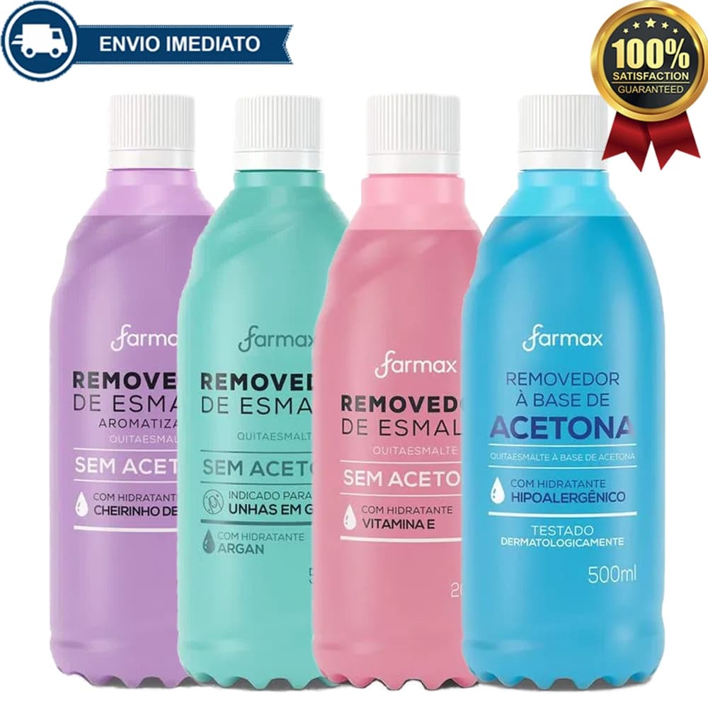 Removedor de Esmalte com Acetona e Sem Acetona Farmax 500ml