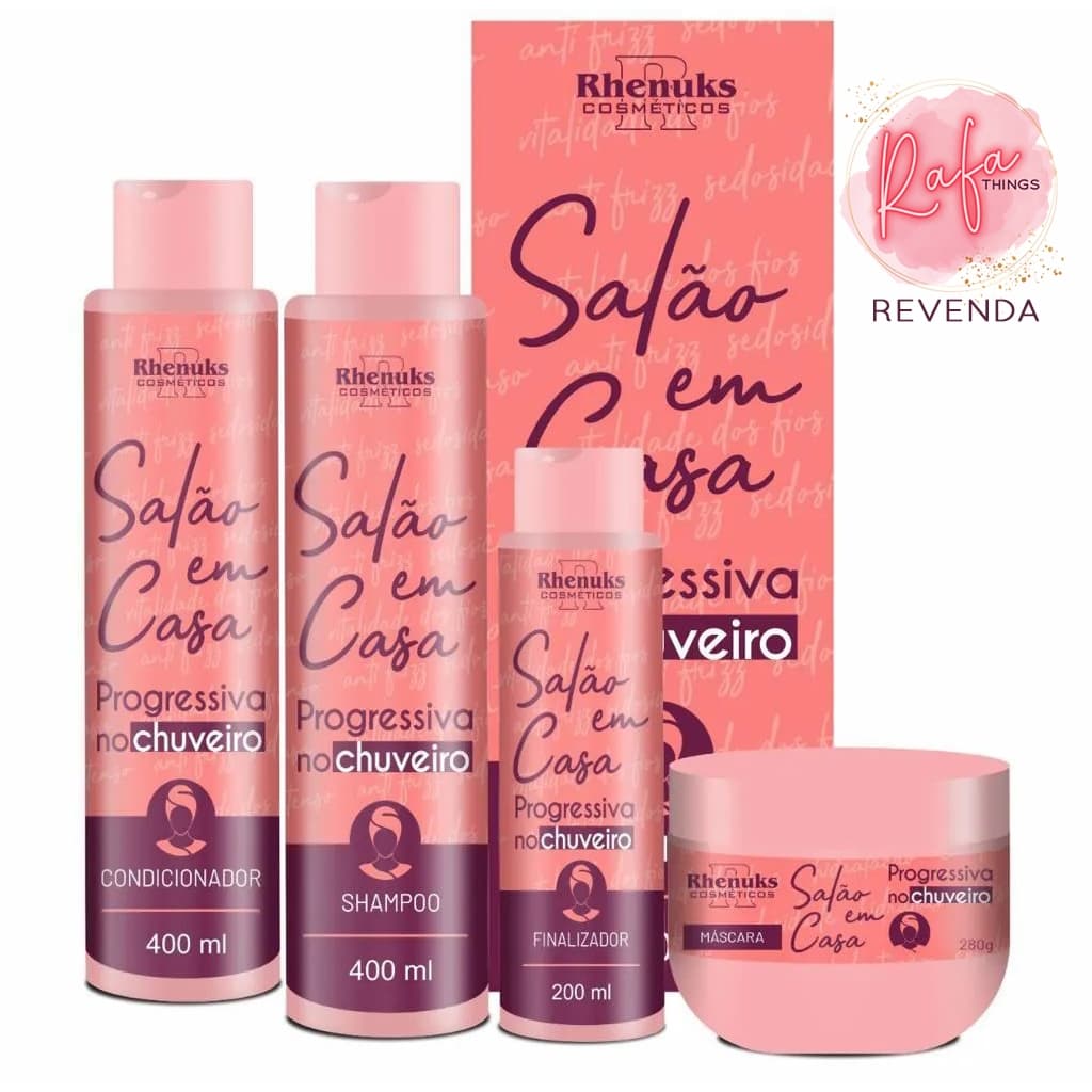KIT DE TRATAMENTO DE CABELO  progressiva no chuveiro  Linha Salão Em Casa com 4 Itens - Rhenuks