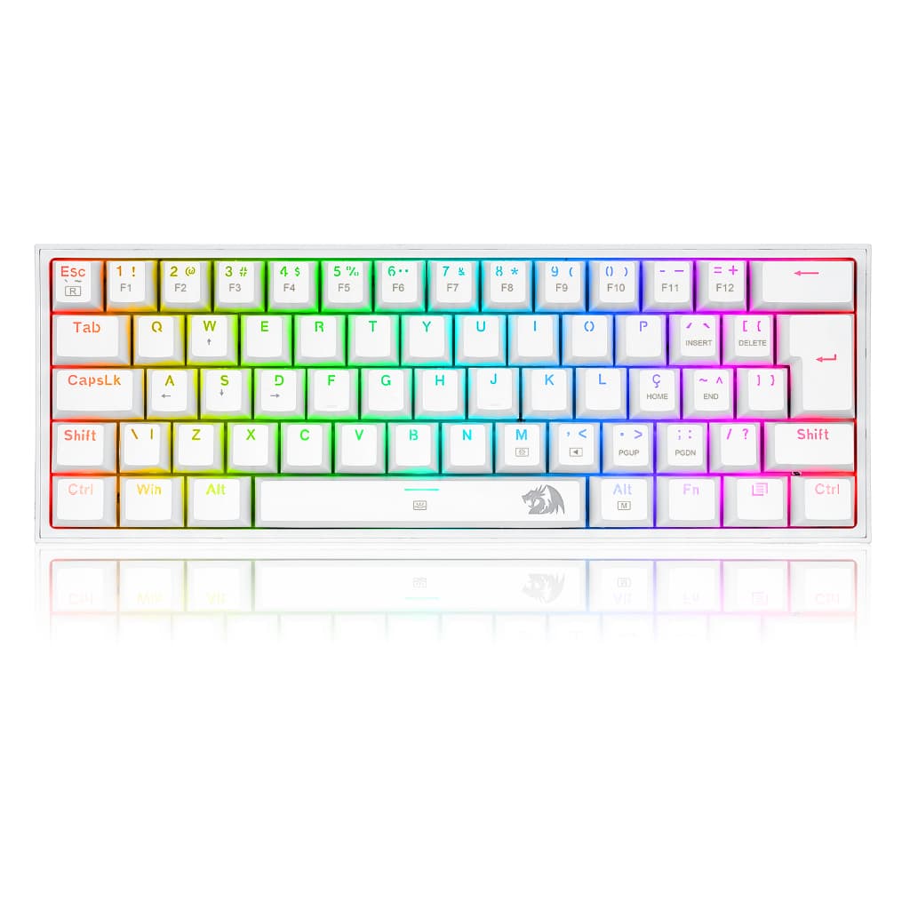 Teclado Mecânico Gamer Redragon Fizz RGB Branco Switch Brown Marrom PT-BR ABNT2