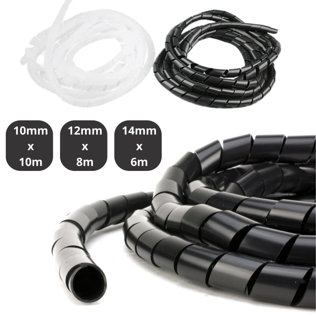 Organizador de Cabos Fios Espiral 10mm 12mm 14mm Preto Informática Flexível