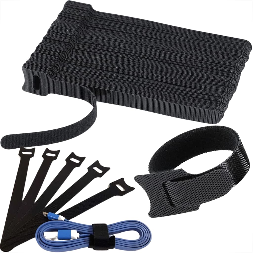 Organizador de Cabos Fios Fita Abraçadeira Velcro Preto Branco Informática Flexível 150mm x 12mm