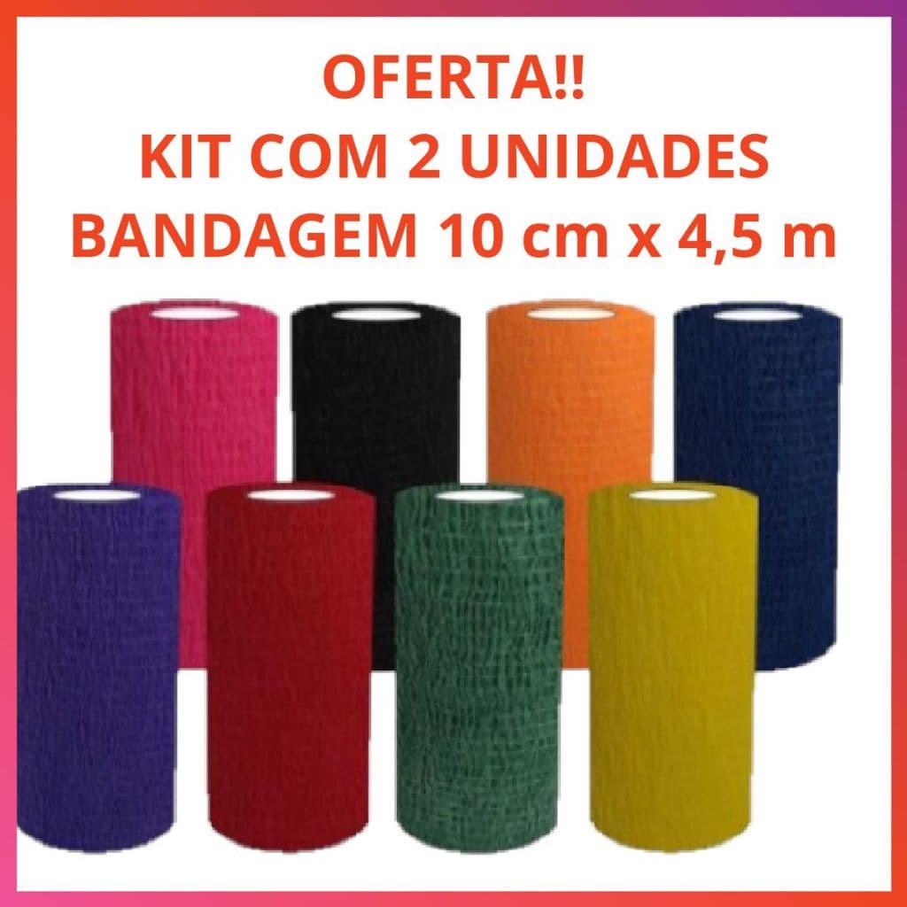 2 Unidades Bandagem Elástica Flexível Faixa Adesiva Atadura Auto Aderente Cuidado Pet 4,5m x 10cm