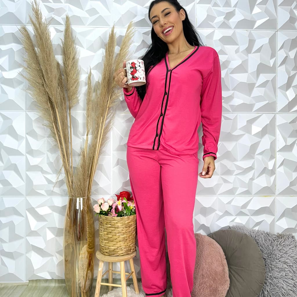 Pijama Gestante Amamentação Pós Cirúrgicos Pijama Americano Longo De Botão Gola V