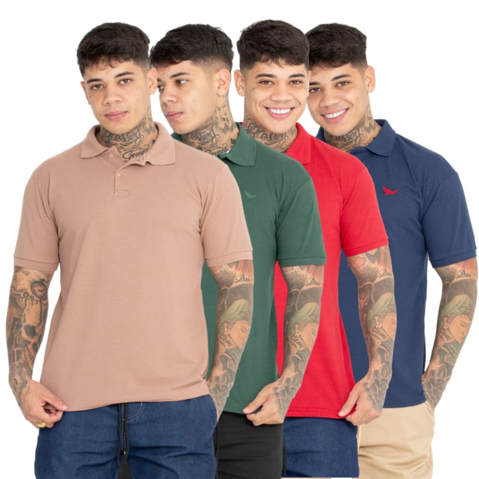 Kit 4 Camisas Polo Masculina Lisa Piquet Algodão Premium P M G GG