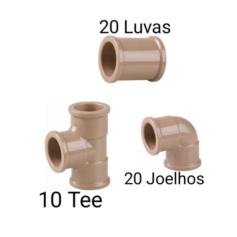 50 Conexões PVC 25mm Agua fria 20 Joelho 20 Luva 10 Tee Encanamento Hidráulica Tubo Cano Residencial KRONA