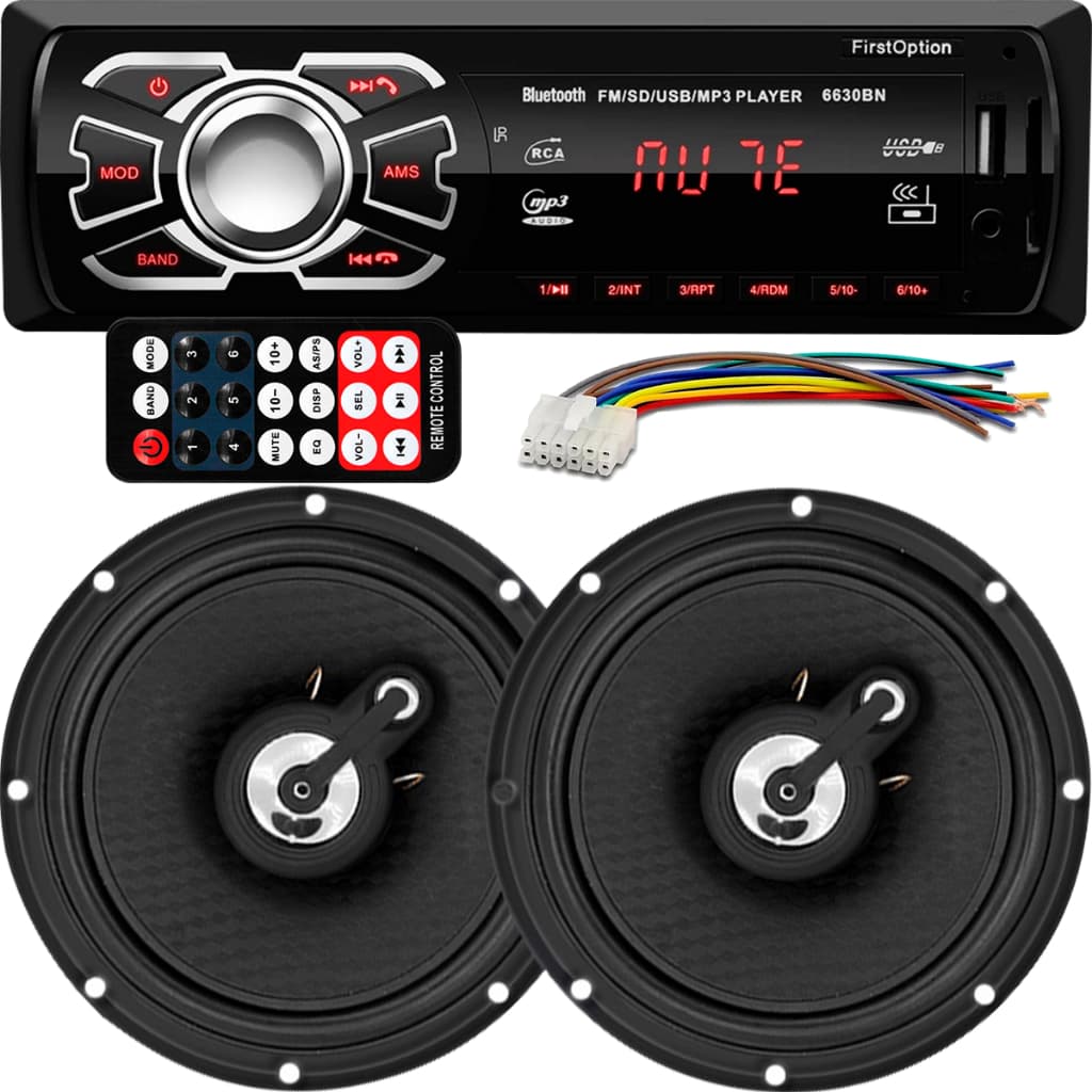 Kit Som Automotivo Bluetooth & Alto Falantes 5 Polegadas MP3 1 Din Universal Leitor SD e Auxiliar