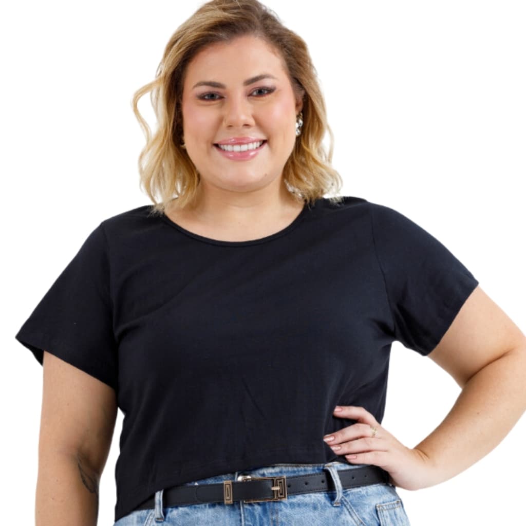Cropped Feminino Oversized Básico Verão Blusa 100% Algodão Plus Size 3047A