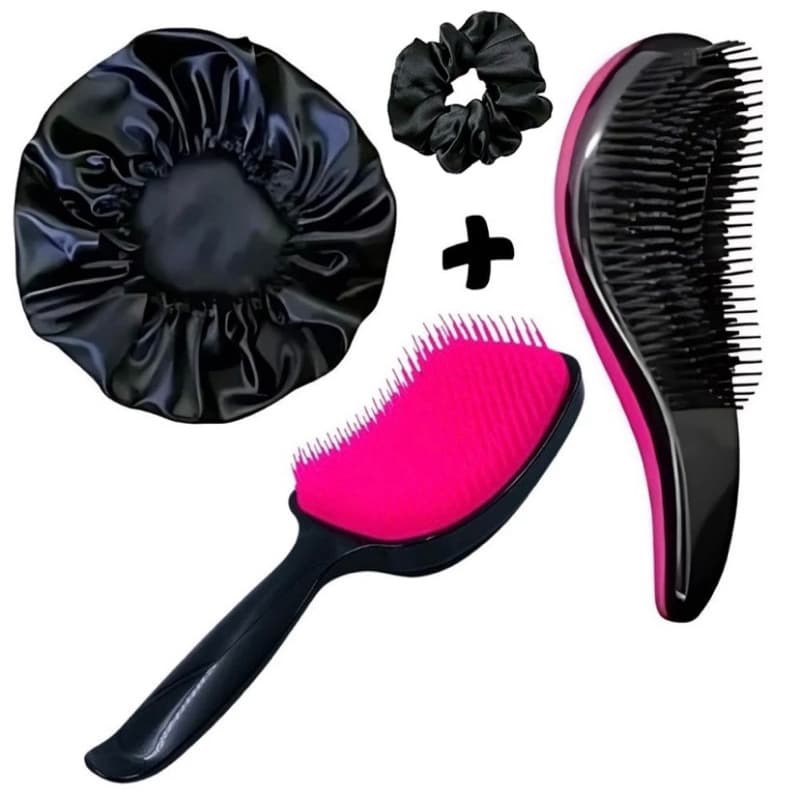 Kit De Escova Raquete + Escova Magica +Touca Cetim + Xuxinha Kit cuidados com os cabelos